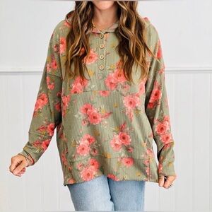 NWT Heimish Green Floral Hooded Top.